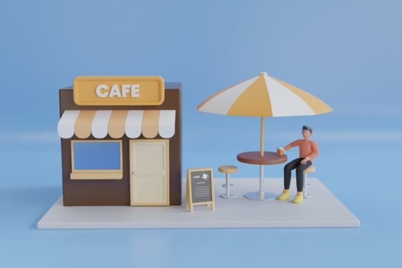 3D Illustration of a Cozy Cafe: A Versatile Design for Modern Marketing and Branding