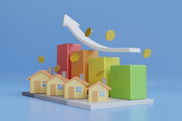 3D Illustration of Growth in Real Estate: Strategic Use for Impactful Visual Communication
