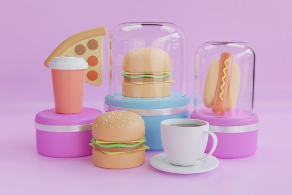3D Realistic Render Fast Food Elements for Creative Projects