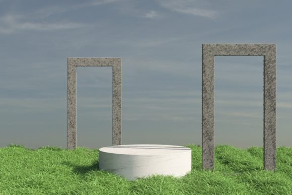 Enhancing Visual Storytelling with the Marble Podium Backdrop and Grass Field Design