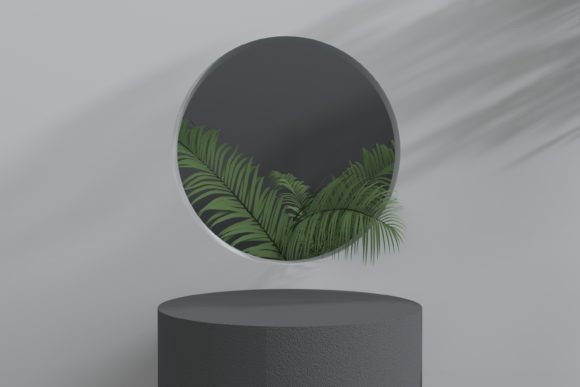 Podium with Circle Window Palm Leaves