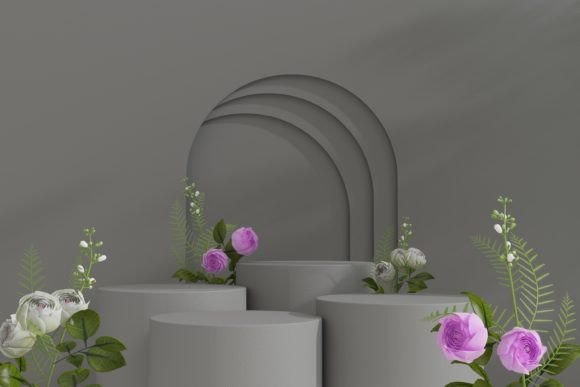 Podium with Flower and Arches Backdrop