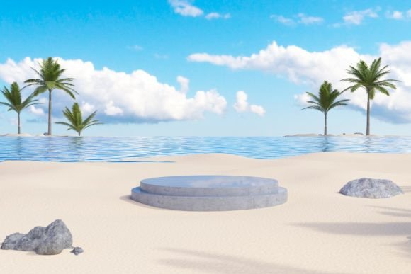 Podium with Stones and Tropical Trees: A Versatile Design for Modern Creativity