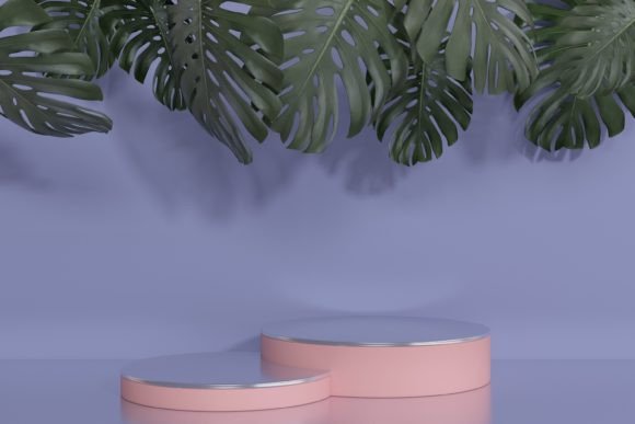 Product Podium with Monstera Leaves
