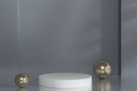White Podium with Golden Spheres: A Versatile Tool for Modern Product Presentation